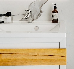 Бриклаер Мебель для ванной Берлин 80 белая с ручкой дуб золото – фотография-6